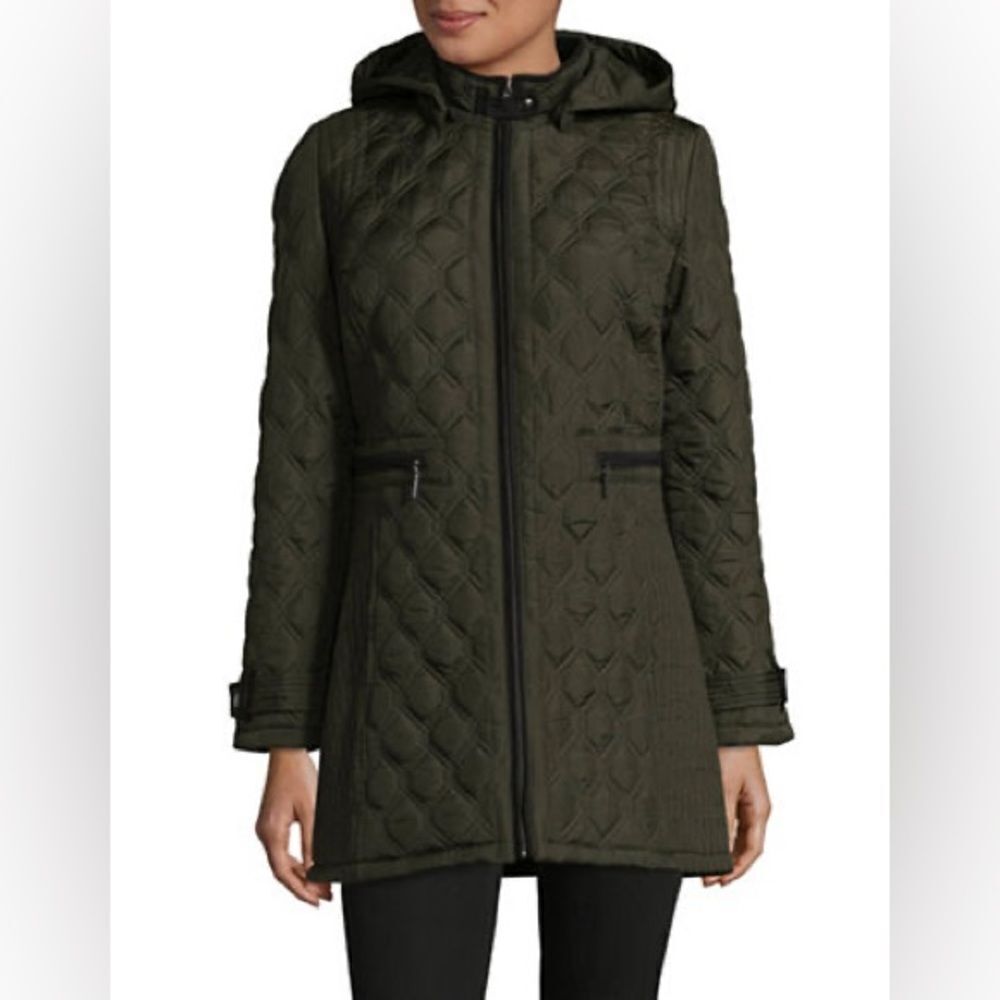 Weatherproof Quilted Stand Collar Coat-Leaf-Small